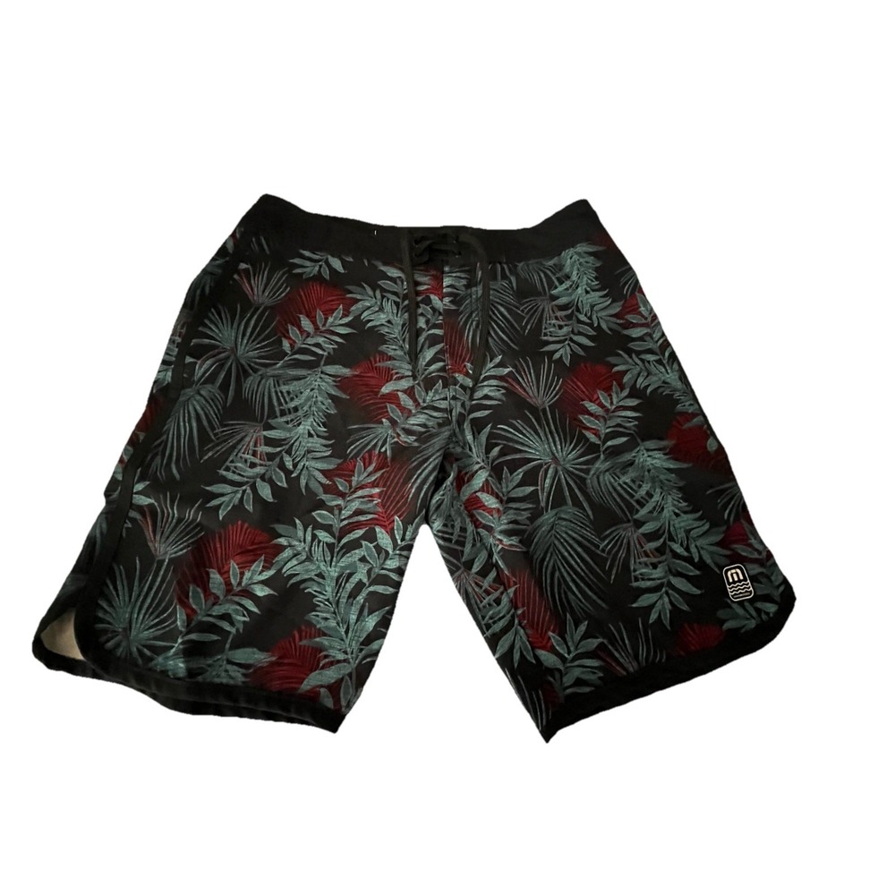 Travis Mathew Board Shorts Mens Size 34 Blue Floral Print Hawaiian‎ Swim Trunks